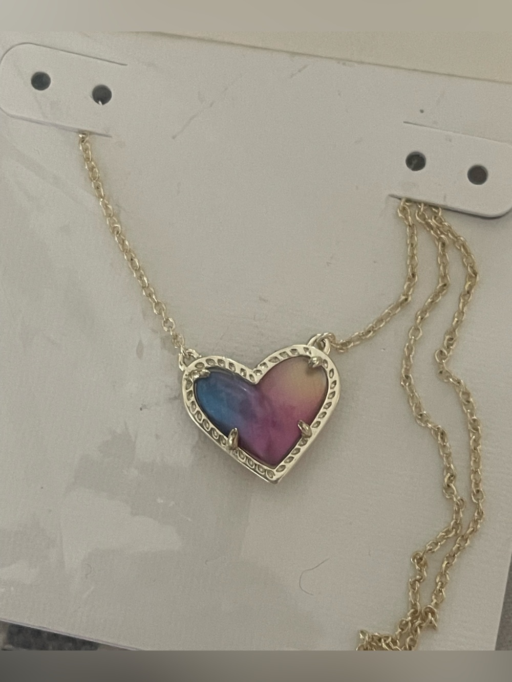 Kendra Scott Heart Pendant Necklace in Blue, Pink & Cream Ombre